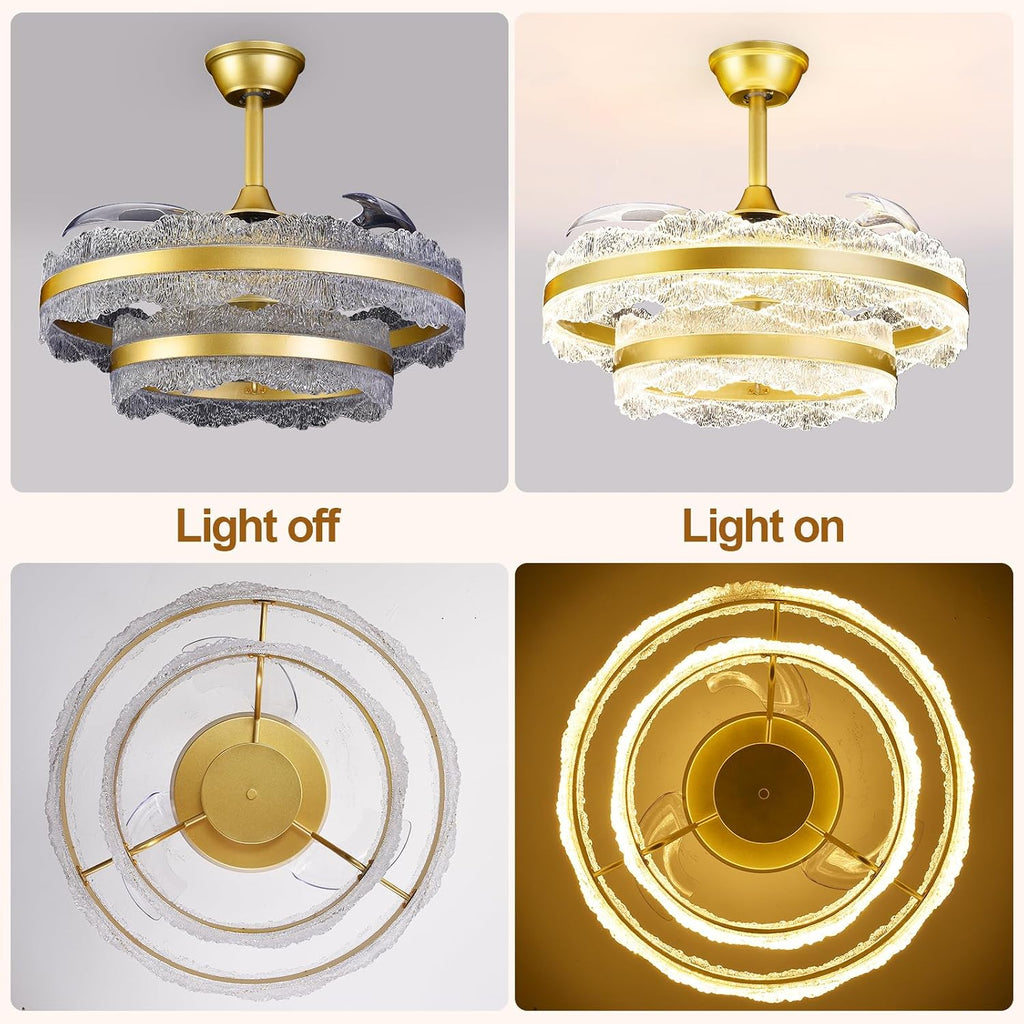 Depuley Fandelier Ceiling Fans with Lights: 24' Gold Cagd Fan with Remote Control - Crystal Chandelier Fan Light for Girl's Bedroom Living Room Nursery