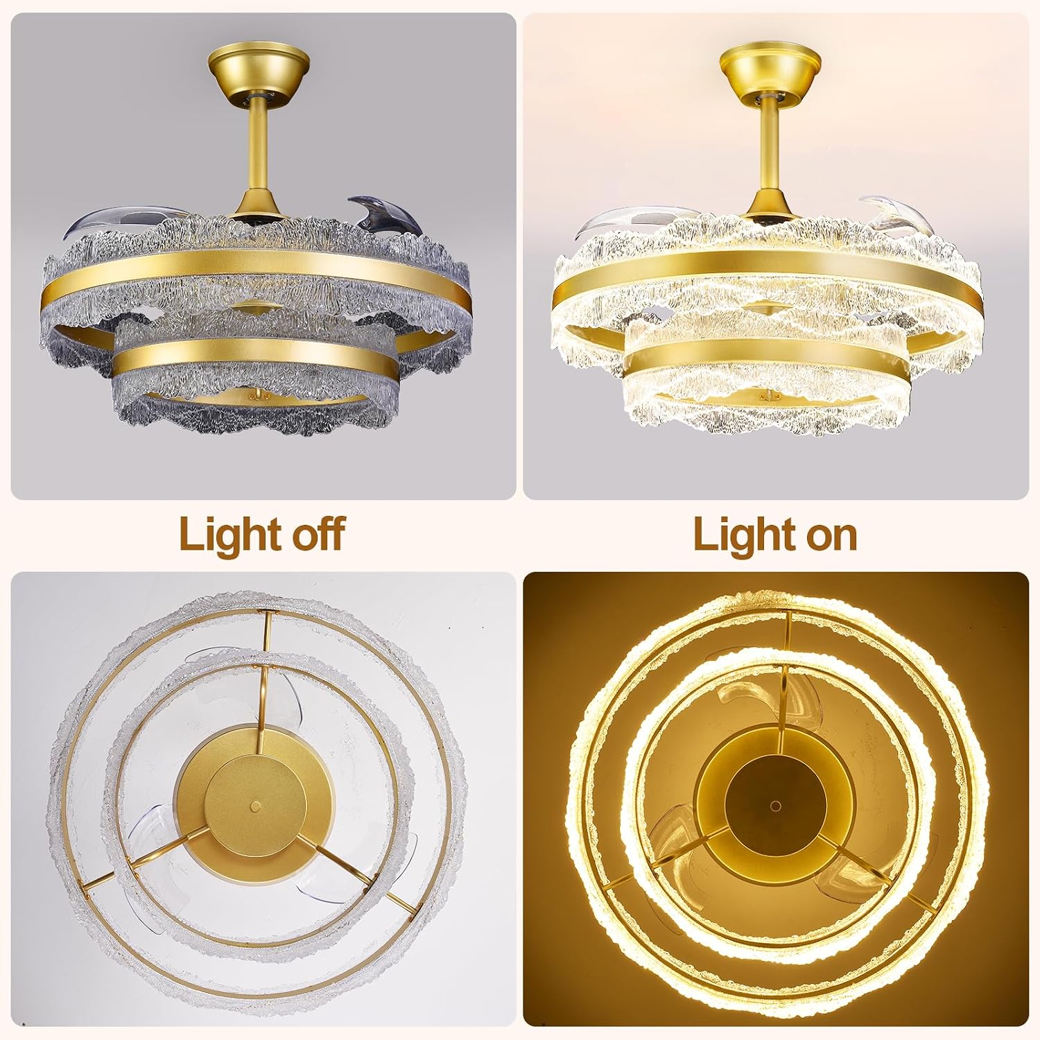 Depuley Fandelier Ceiling Fans with Lights: 24' Gold Cagd Fan with Remote Control - Crystal Chandelier Fan Light for Girl's Bedroom Living Room Nursery