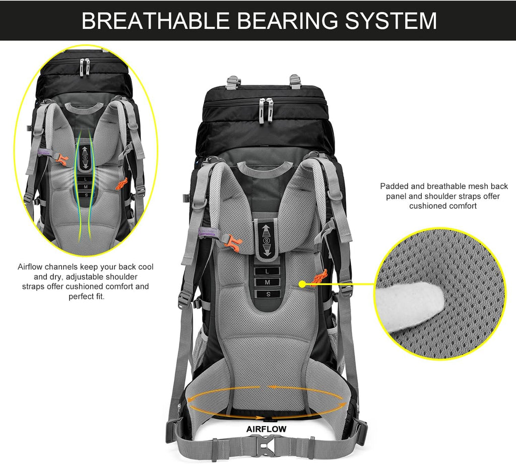 MOUNTAINTOP 80L Internal Frame Backpack for Man & Women Backpacking Hiking Backpack with Rain Cover