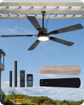 EDISHINE 52' Outdoor Ceiling Fan with Light, IP66 Waterproof Gazebo Hanging Fan, 5200 CFM, 3CCT, APP/Remote Control, 5 Wood Blade, 6-Speed Winds, Plug in Ceiling Fans for Patios Porch Pergola, Black