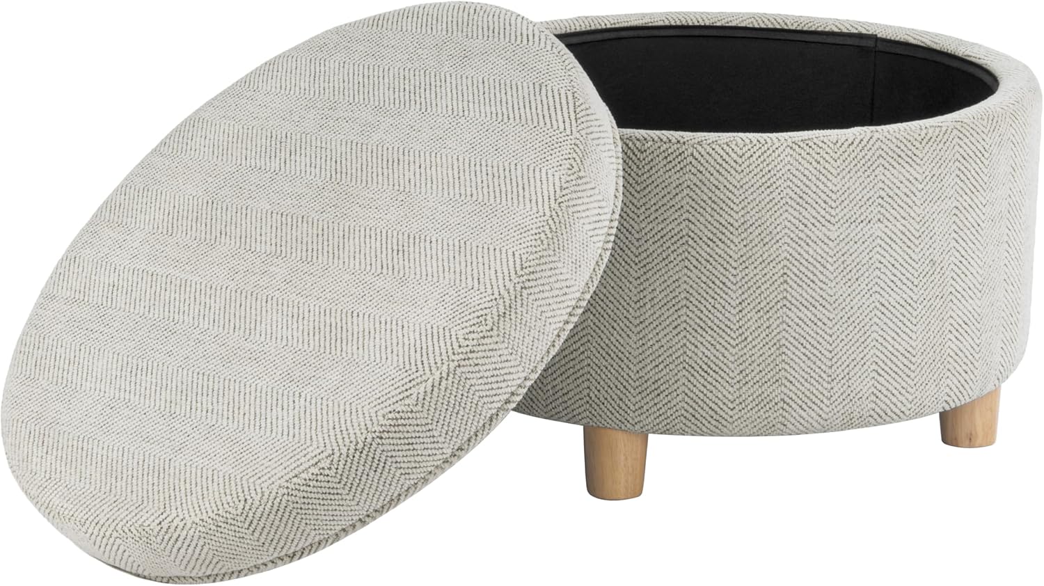 HomePop 24' Large Round Storage Ottoman - Cream Chevron Woven