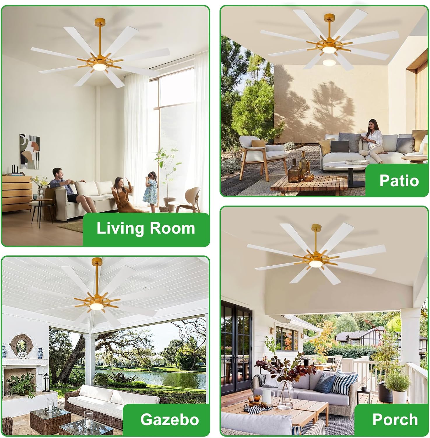 DLLT 66-Inch Ceiling Fan with Light: Farmhouse 8-Blade Bronze White Indoor Outdoor Fans with Remote App Control Dimmable Light - Ultra Quiet DC Motor Reversible 6 Speed Timer
