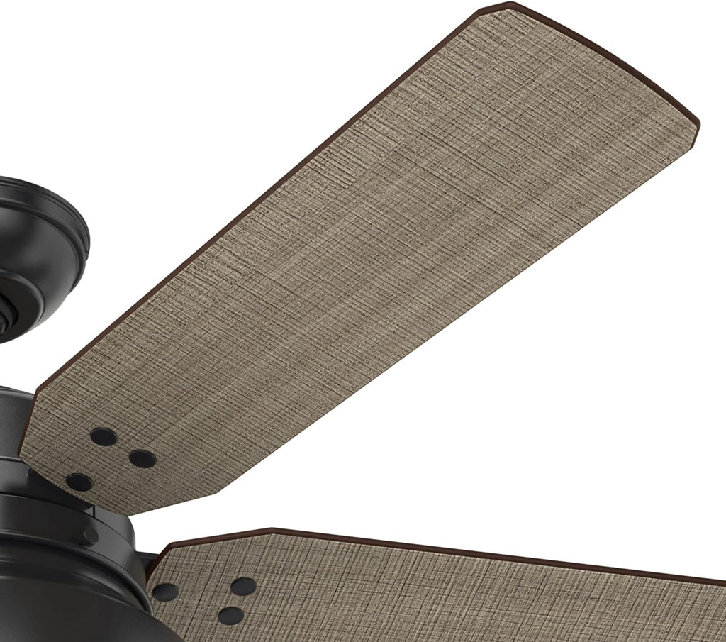 Hunter 52 inch Outdoor or Indoor Ceiling Fan with LED Light - Black Rustic Ceiling Fan with Pull Chain, For Bedroom, Living Room, or Patio, Standard Mount, No Remote - Mill Valley 59307, Matte Black