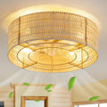 Boho Ceiling Fan with Light, Rattan Fandelier Flush Mount with Remote, Reversible Motor, Enclosed Low Profile Wicker Cage,Farmhouse Caged Ceiling Fans for Bedroom, Living Room, Kitchen
