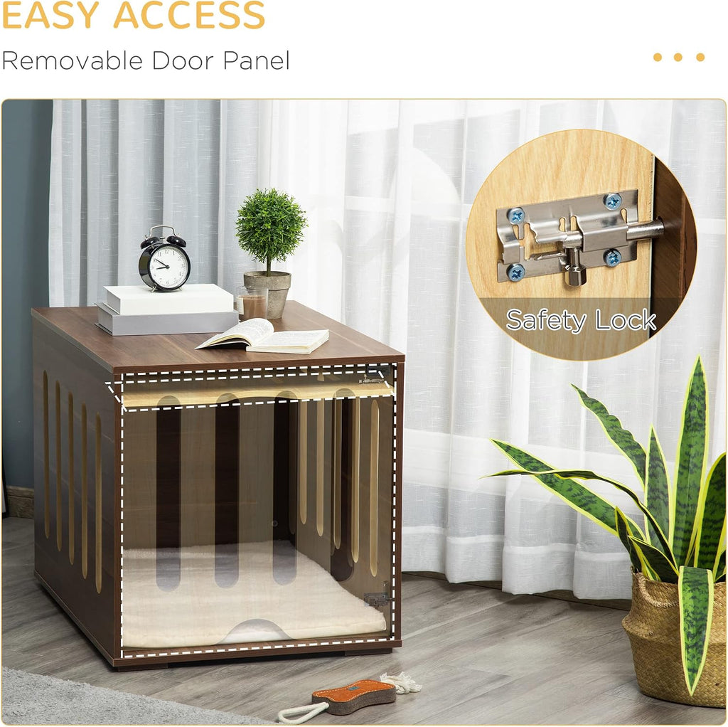 PawHut Furniture Style Dog Crate End Table with Removable Door Panel, Dog Crate Bed with Foam Cushion, Safety Lock, Indoor Use, for Small & Medium Dogs, Brown