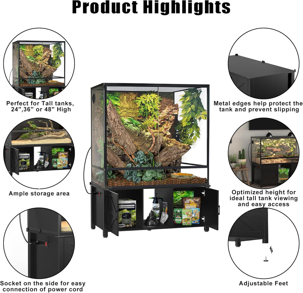 GDLF 48'x24' Reptile Tank Stand for 120–230 Gallon Terrariums – Fits Tall Enclosures or Stacked 4x2x2 PVC Tanks – Furniture-Style Cabinet with Storage – Holds Up to 500 lbs