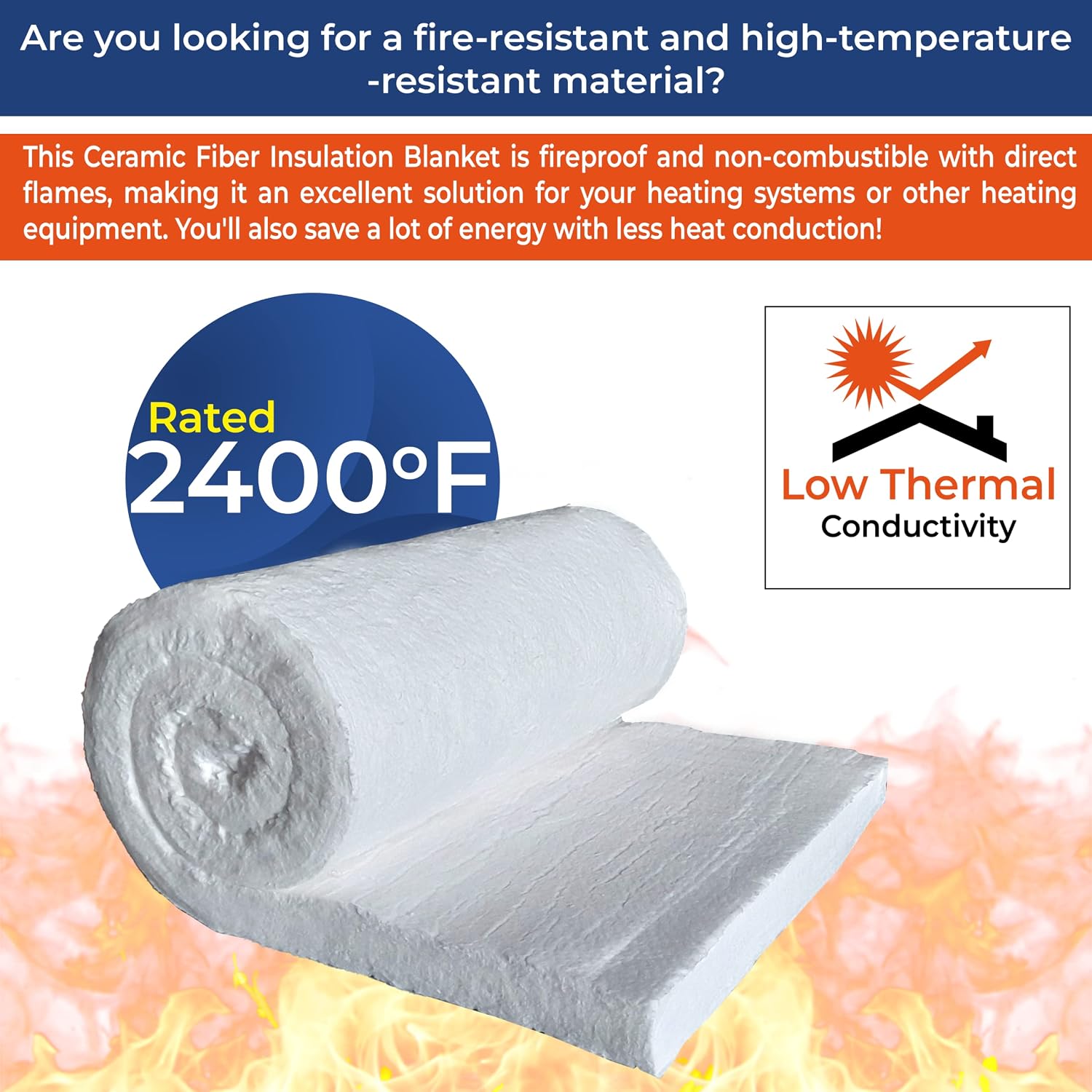 SIMOND Store Ceramic Fiber Blanket - 2' x 24' x 75', Density 8 LB 2400F Rated High Temp Insulation Baffle for Stove Forge Furnace Fireplace Kiln Pizza Oven Chimney Dishwasher Insulation Blanket