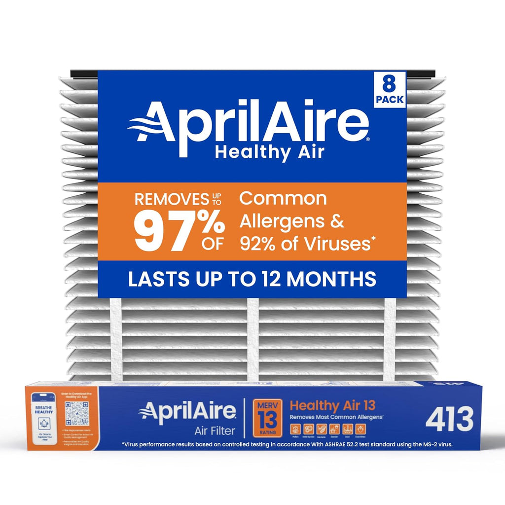 Genuine AprilAire 413 Replacement Filter for AprilAire Whole House Air Purifiers - MERV 13, Healthy Home Allergy, 16x25x4 Air Filter (Pack of 8)
