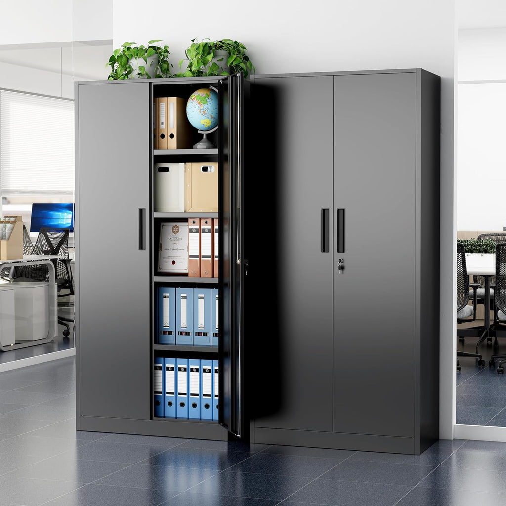 Greenvelly Metal Storage Cabinet, 72' Black Locking Storage Cabinets with Doors and 4 Shelves, Tall Tool Storage Cabinet for Garage, Steel Lockable File Cabinet Metal Locker for Home Office, Classroom