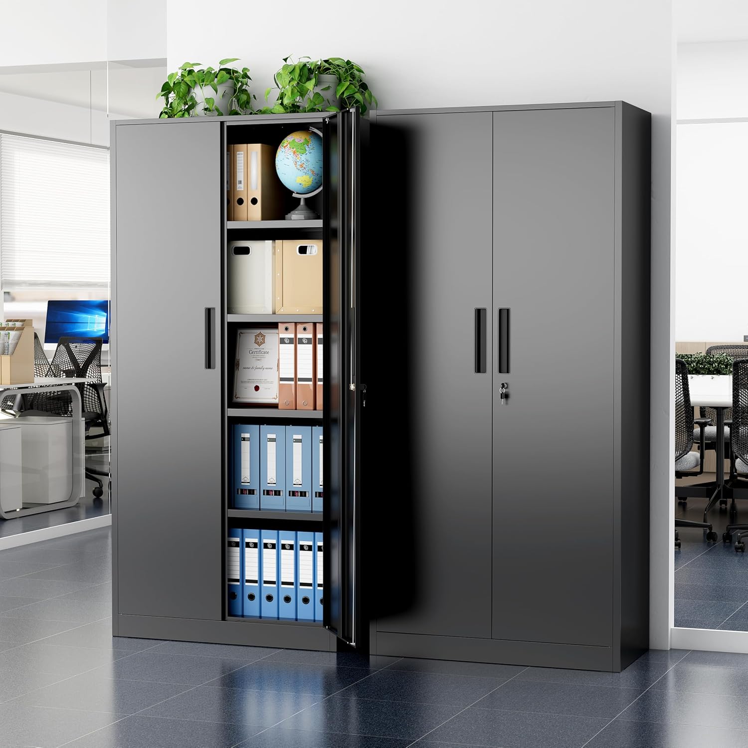 Greenvelly Metal Storage Cabinet, 72' Black Locking Storage Cabinets with Doors and 4 Shelves, Tall Tool Storage Cabinet for Garage, Steel Lockable File Cabinet Metal Locker for Home Office, Classroom