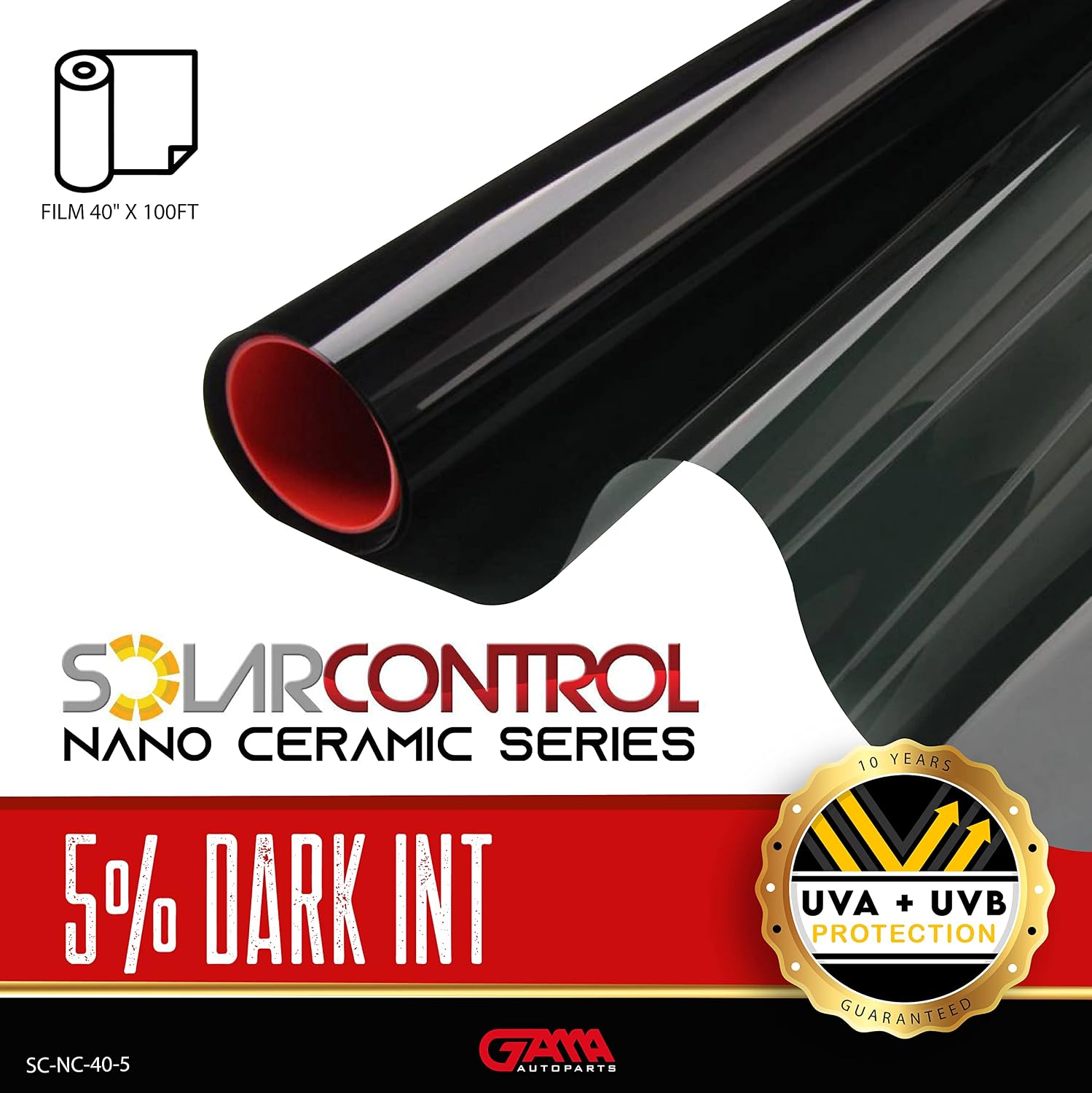 SOLARCONTROL Window Tint Car Film 2PLY 100% UV Rejection 40'' X 100FT Nano Ceramic Shade Roll Universal Fit Privacy Sun Block and Scratch Resistant 90% Infra-red Rejection IRR (5% Darkest Shade)