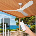 52 Inch White Ceiling Fan No Light ，Wood Outdoor Ceiling Fans for Patios Living Room Bedroom Dc Reversible Modern Ceiling Fan Without Light with Remote Control