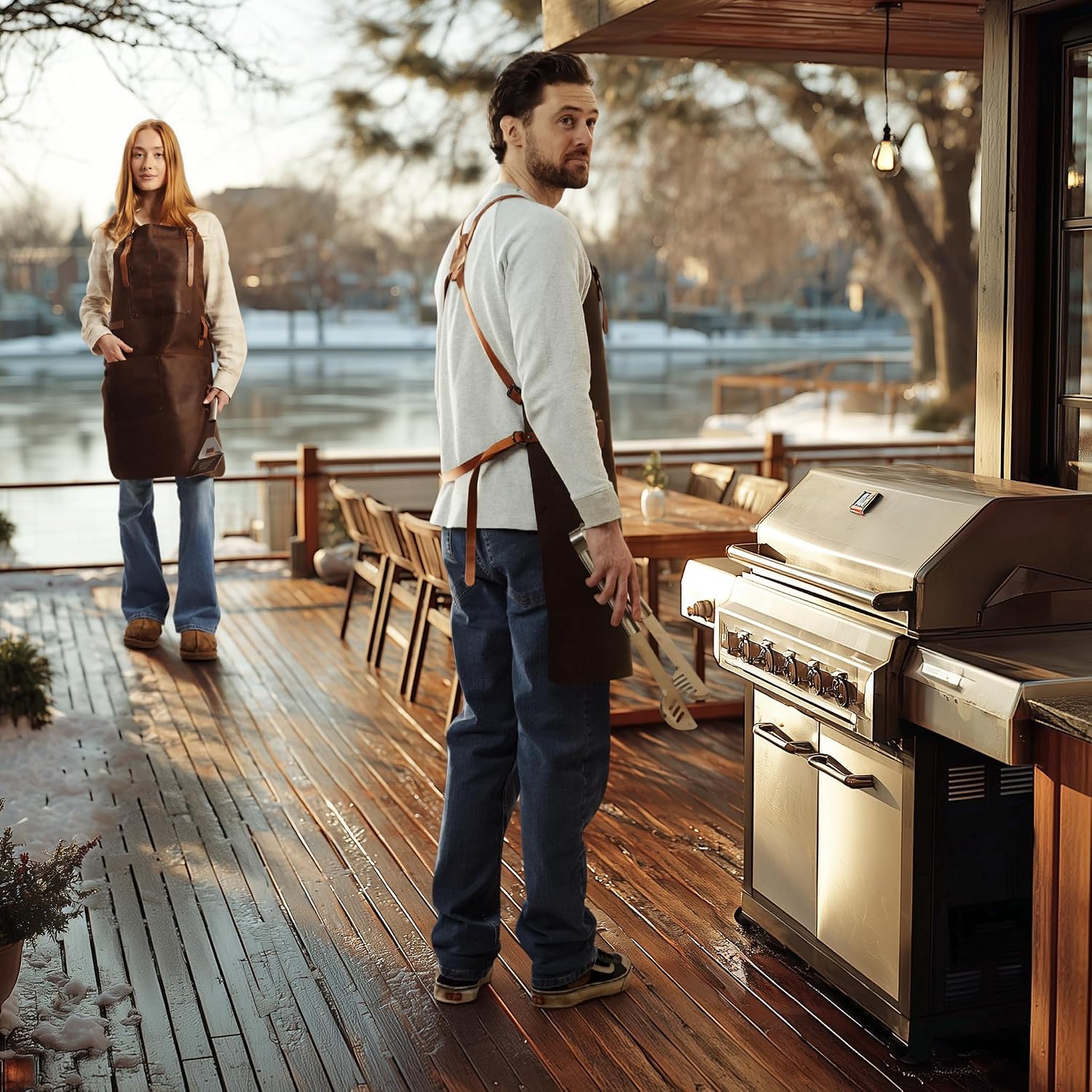 Theodore Premium Top Grain Leather Apron with Cross‑Back for Men & Women – 32.5″ × 24.5″ Heavy‑Duty BBQ, Cooking, Woodworking Apron with Two Large Tool Pockets