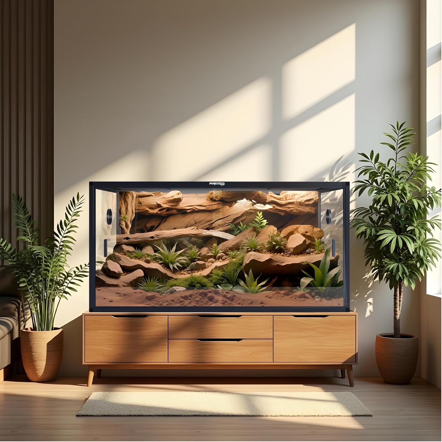 Phailozoo 120 Gallon Bearded Dragon Tank,48' x 24' x 24' Reptile Tank with Sliding Door Top Screen Ventilation, Front Opening Reptile Enclosure for Easy Maintenance