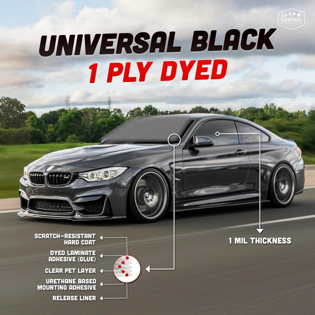 United Universal Black Window Tint Film 20' x 100', 3 Rolls – 5% VLT 1Ply Dyed PET Car Tint Roll, Deep Black Privacy Film with 99% UV Block, Heat & Glare Control for Car, Truck, SUV & Home