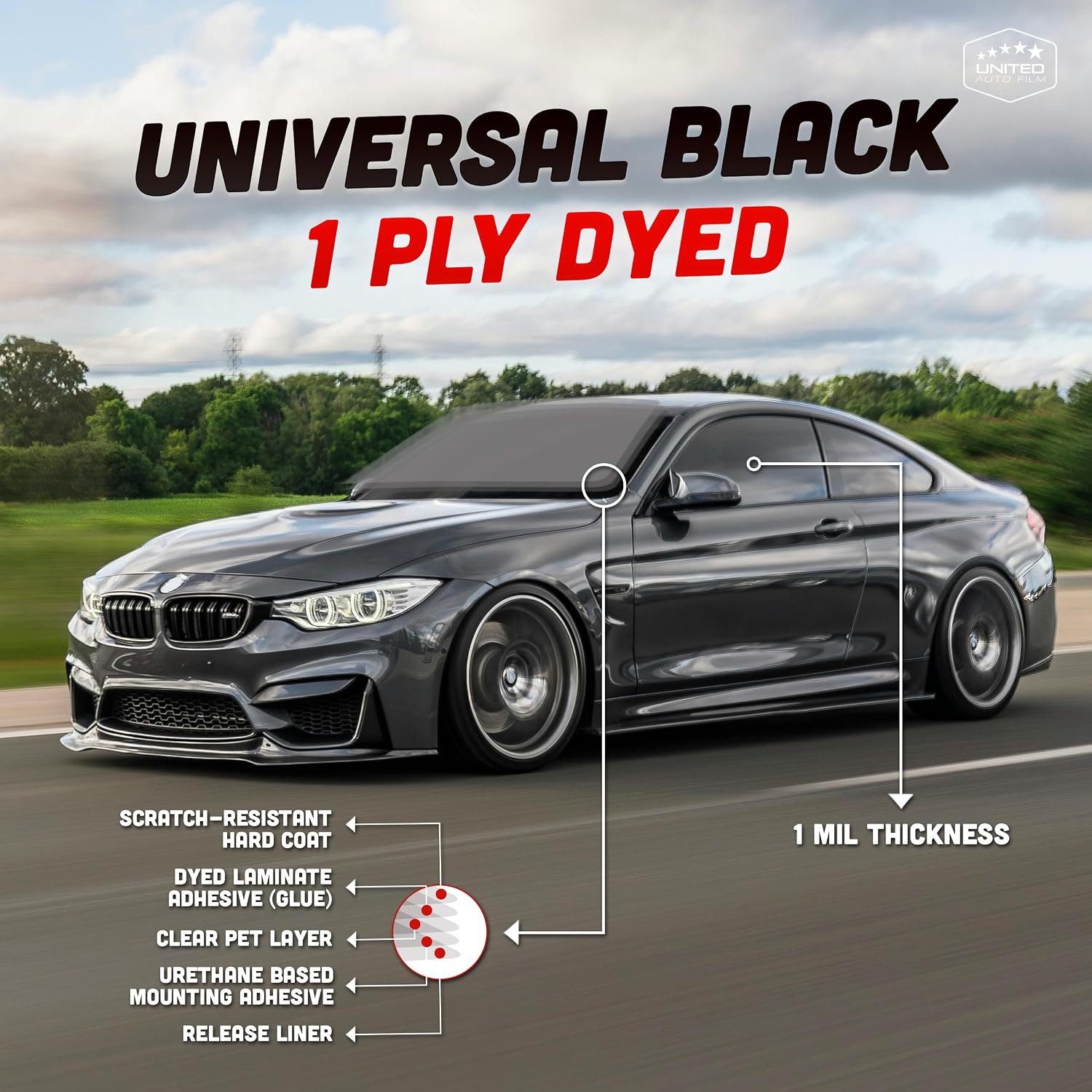 United Universal Black Window Tint Film 20' x 100', 3 Rolls – 5% VLT 1Ply Dyed PET Car Tint Roll, Deep Black Privacy Film with 99% UV Block, Heat & Glare Control for Car, Truck, SUV & Home