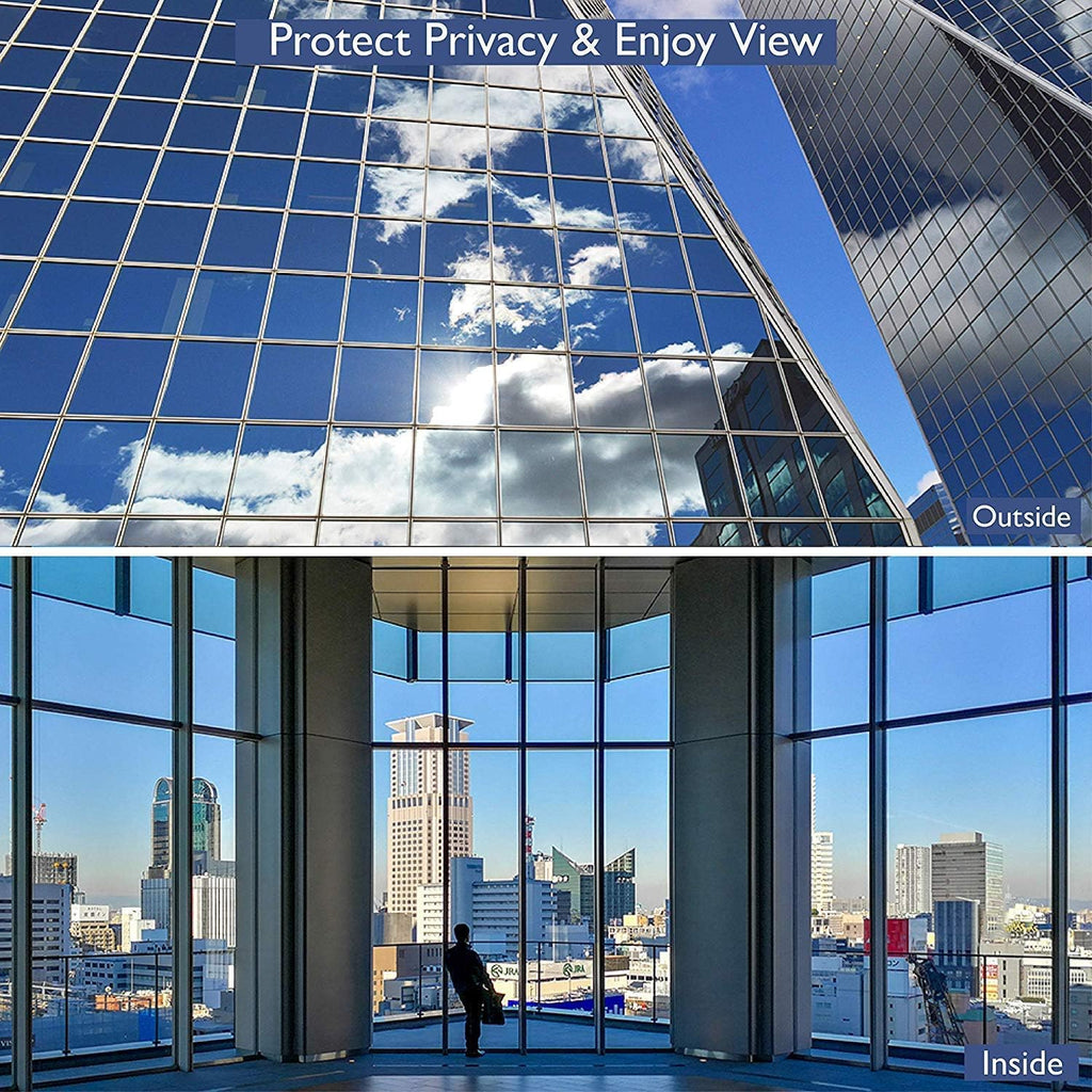 Window Film Privacy One Way Window Reflective Film Sun Blocking, Heat Control and Anti UV Adhesive Mirror Window Tint for Home and Office, 24Inch x 100Feet, Silver