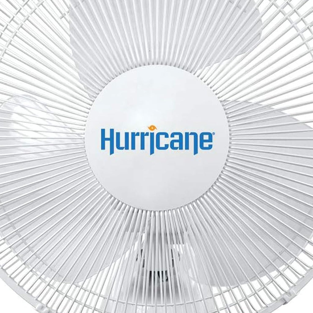 Hurricane 16' Supreme Oscillating Wall Mount Fan w/ 3 Quiet Speeds, White - Corded Electric Air Cooling Unit w/ Easy Pull Cord Controls for Homes, Greenhouses, Garages, Workshops & Gyms