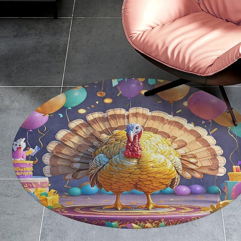 Turkey Party Coral Velvet Round Floor Mat Non-Slip Bath Rug Floor Covering for Bathroom Vanity Guest Suite & Vacation Home