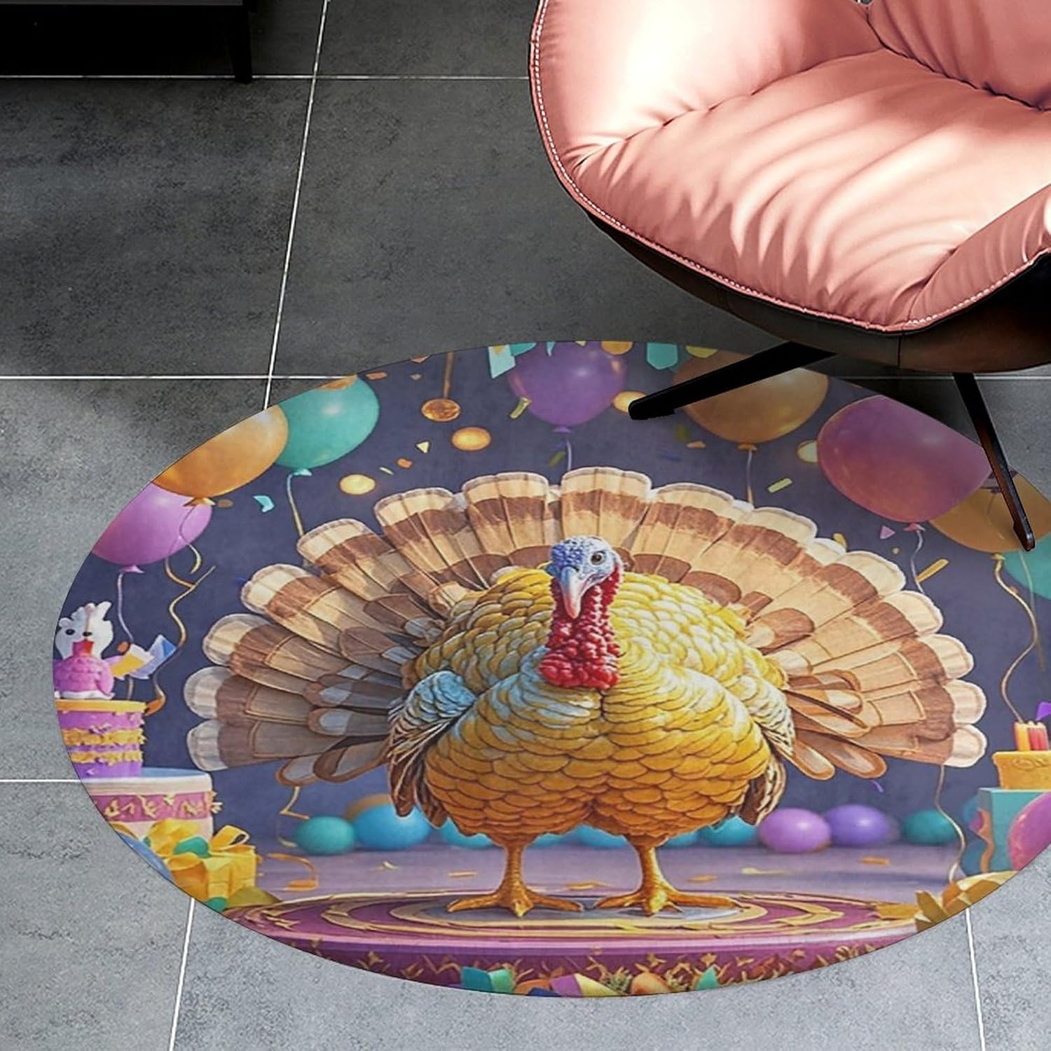 Turkey Party Coral Velvet Round Floor Mat Non-Slip Bath Rug Floor Covering for Bathroom Vanity Guest Suite & Vacation Home