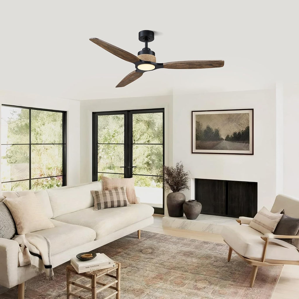 56' Black Ceiling Fans with Lights and Remote - Modern Farmhouse Wood Ceiling Fan with LED Light, Large Outdoor Ceiling Fans for Patios Living Room Patios Covered, 6-Speed Reverse, 3CCT, Timer
