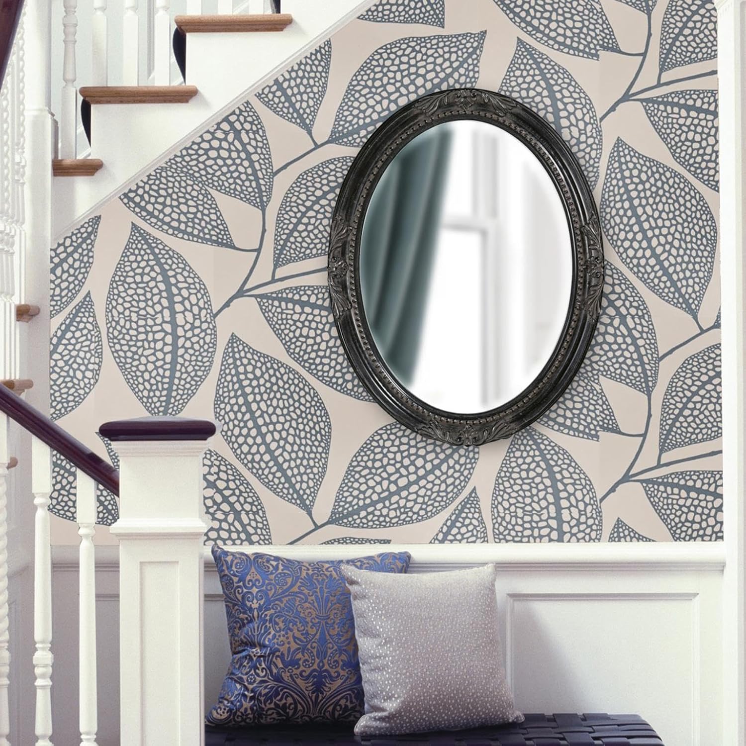 Howard Elliott Collection Queen Ann Antique Black Oval Mirror, Bevelled Vintage Hanging Wood Framed Vanity Wall Mirrors for Home Decor, Living Room, Bathroom, Bedroom, or Hallway, 25 x 33 Inch