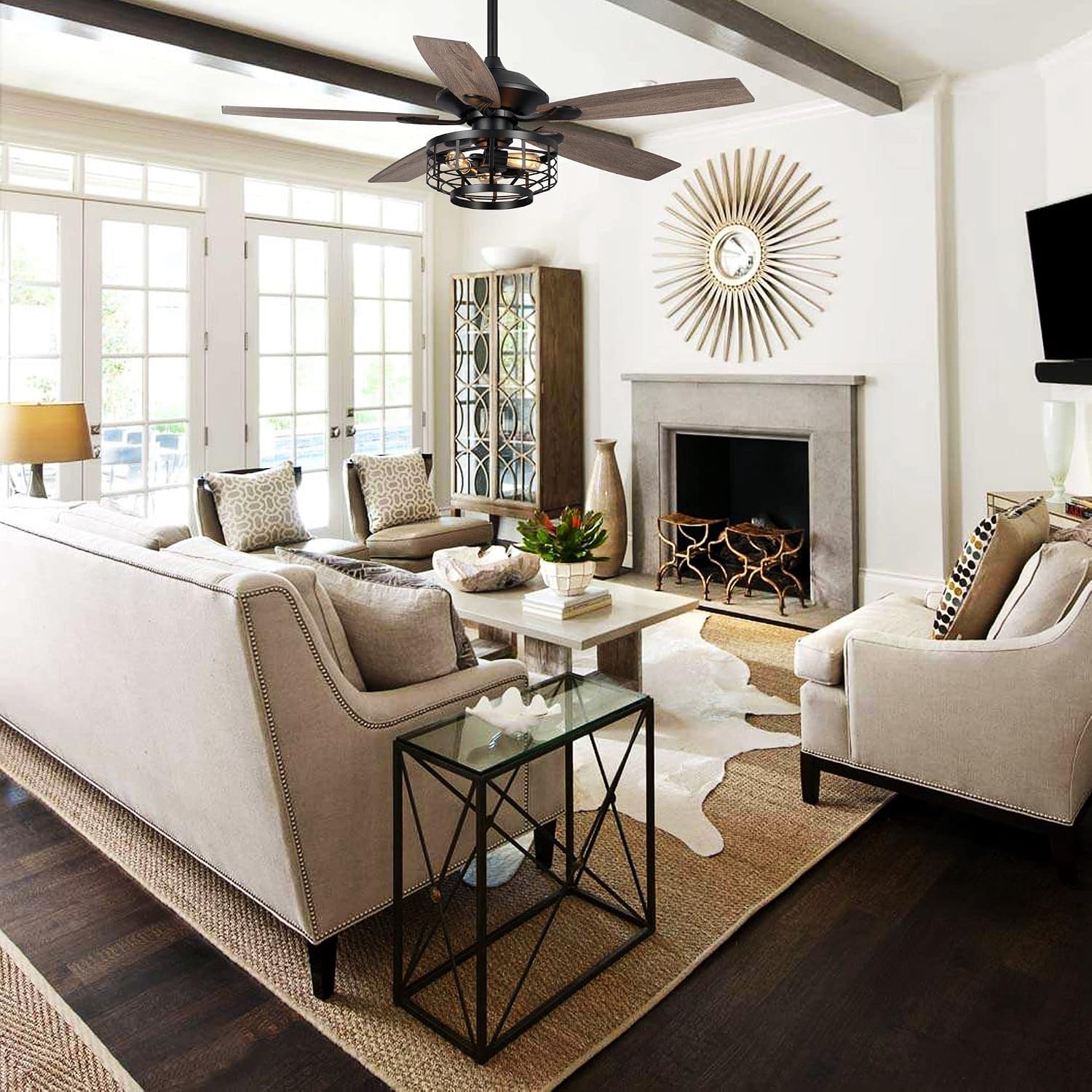 Parrot Uncle Ceiling Fans with Lights and Remote 52 Inch Black Ceiling Fan with Light Farmhouse Outdoor Ceiling Fans for Patios Covered