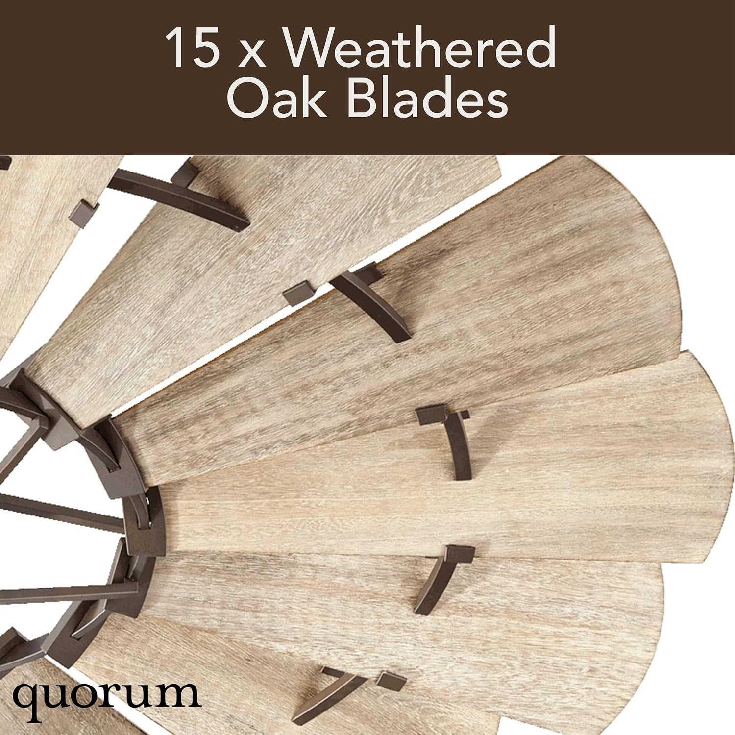 Quorum 97215-86 Windmill 72 Inch Ceiling Fan | 15 Blade Wagon Wheel Design | 6 Speed Reversible DC Motor | Remote Control Included | Dry Rated Indoor Fan | Weathered Oak Blades | Oiled Bronze Finish