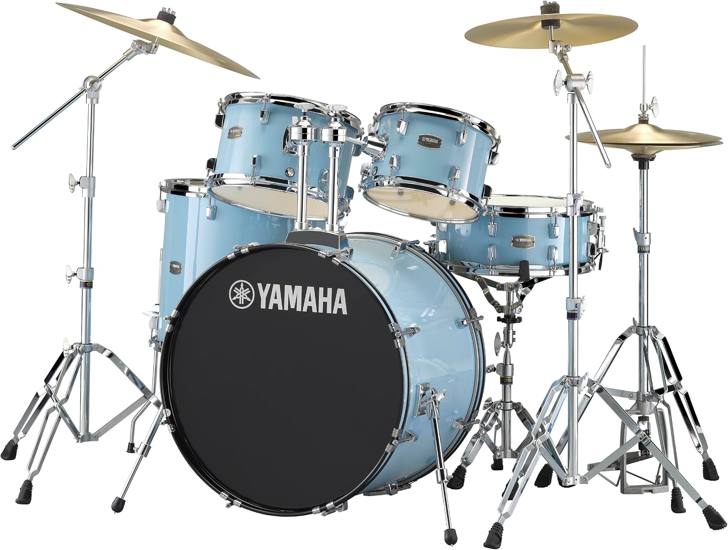 Yamaha Rydeen 5-Piece Drum Set With 22' Bass Drum, Floor Tom, 2 Toms With Ball Clamp And Wood Snare Drum, Gloss Pale Blue