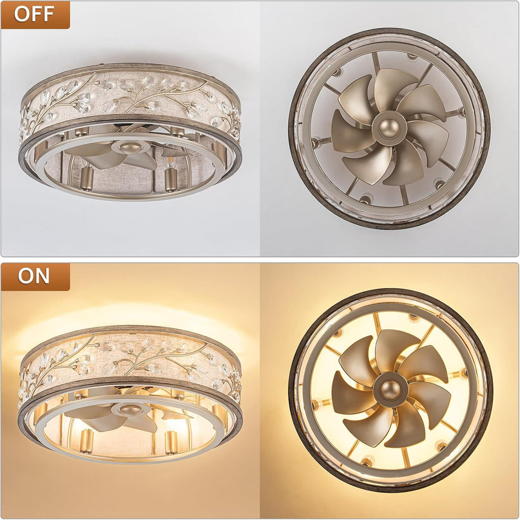 WWM 20 Inch Low Profile Caged Fandelier Ceiling Fan with Light – Farmhouse Style, DC Motor Fixes Flickering, Reversible Motor, Remote Control, Quiet & Energy-Efficient, 6 E12 LED Bulbs Included