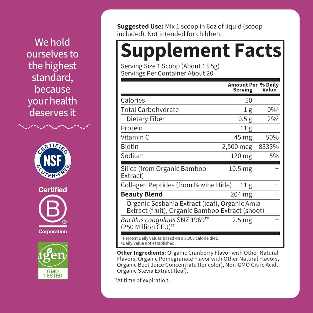 Garden of Life Grass Fed Collagen Beauty - Strawberry Lemonade, 20 Servings, Powder for Women Men Hair Skin Nails, Hydrolyzed Collagen Peptides Protein Powder Supplement (Pack of 6)