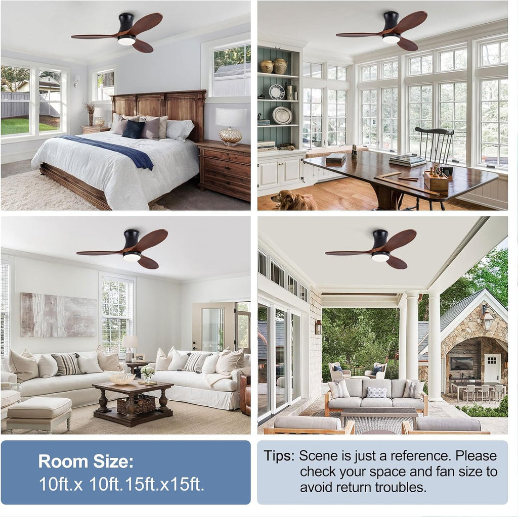 42' Smart Ceiling Fans with Lights and Remote, Compatible with Voice WIFI Alexa App Control,Solid Wood Blades,Reversible,6 Speed,Dimmable,Indoor/Outdoor Ceiling Fans for Living Room,Bedroom,Patio