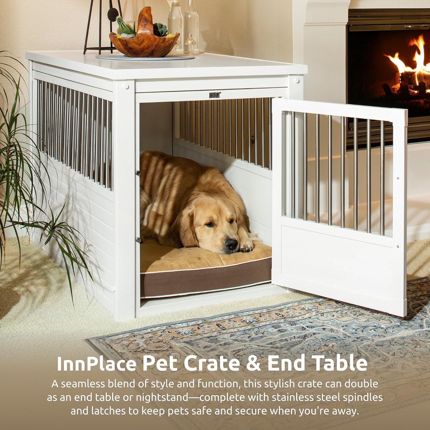New Age Pet EHHC404XL ecoFLEX Pet Crate/End Table, Antique White, X-Large