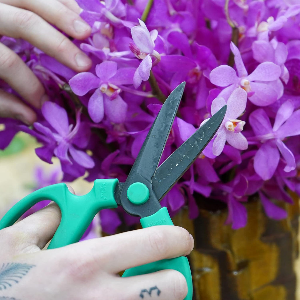 Flower Scissors Set Of 3 Carbon Steel Blades, 3 Sizes In Cool Analogous Colors