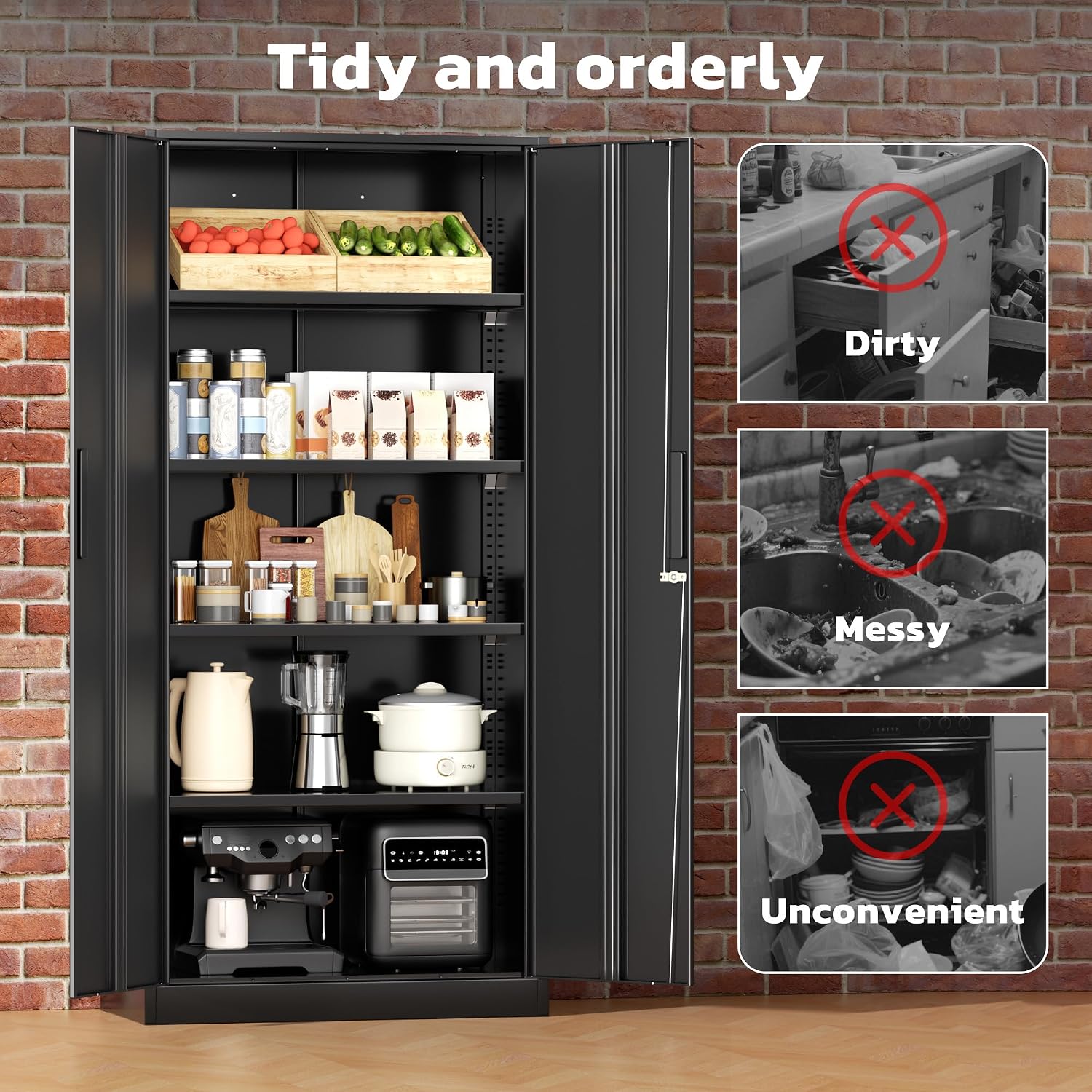 Greenvelly 72' H Metal Storage Cabinet, 36' W x 18' D Black Metal Cabinet with 2 Doors and 4 Adjustable Shelves,Locking Cabinets for Office, Home, Garage, School