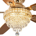 Crystal Ceiling Fan Fandelier with Lights-Ceiling Fans,50' Low Profile and Remote Control, Flush Mount, Reversible, Dimmable, Noiseless, Gold Ceiling Fan for Bedroom