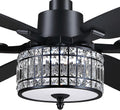 Kviflon 52 Inch Crystal Ceiling Fan with Lights and Remote/APP Control, Black Fandelier Ceiling Fan with Light, Modern Chandelier Ceiling Fan for Bedroom Living Room, Quiet DC Motor, Dimmable LED