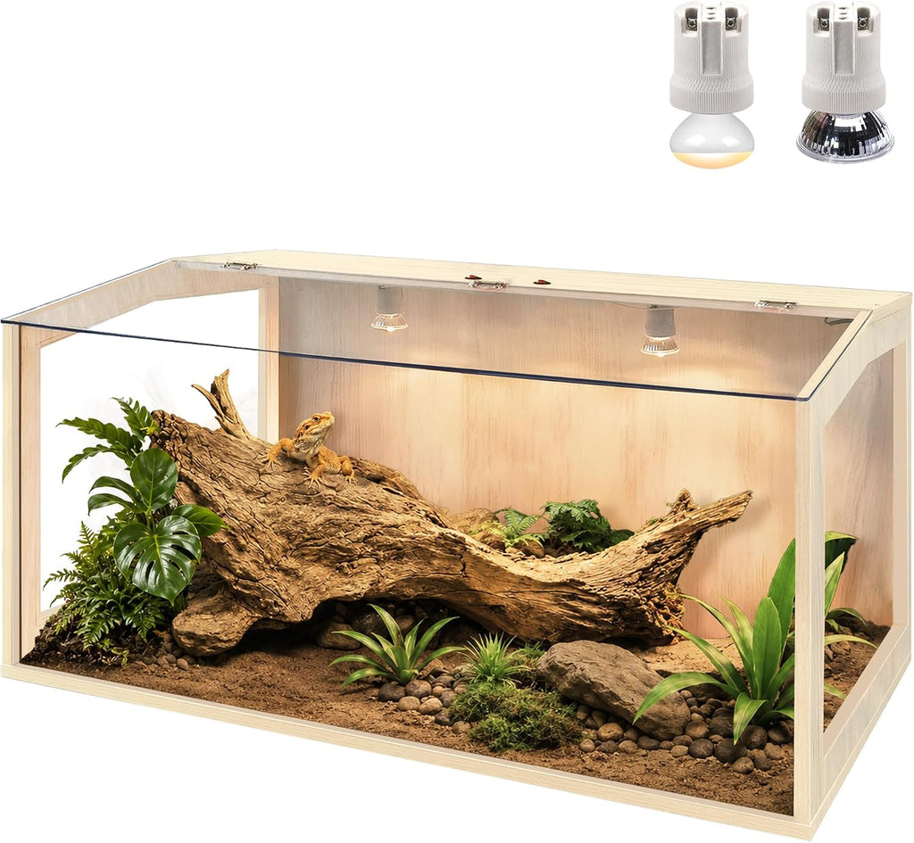 PROLEE Bearded Dragon Tank, Lizard Tank with Clear Tempered Glass, Anti-Scratch Reptile Enclosure, Reptile Tank Built-in Light Fixtures with Switch (32X16X16inch,34 Gallon)