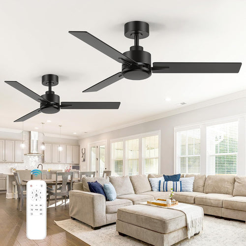 2 Pack 48 Inch Ceiling Fans without Light Remote Control, 6-Speed, Quiet Reversible DC Motor, 3-Blade, Industrial Indoor/Outdoor Ceiling Fan No Light for Living Room Patio, Black