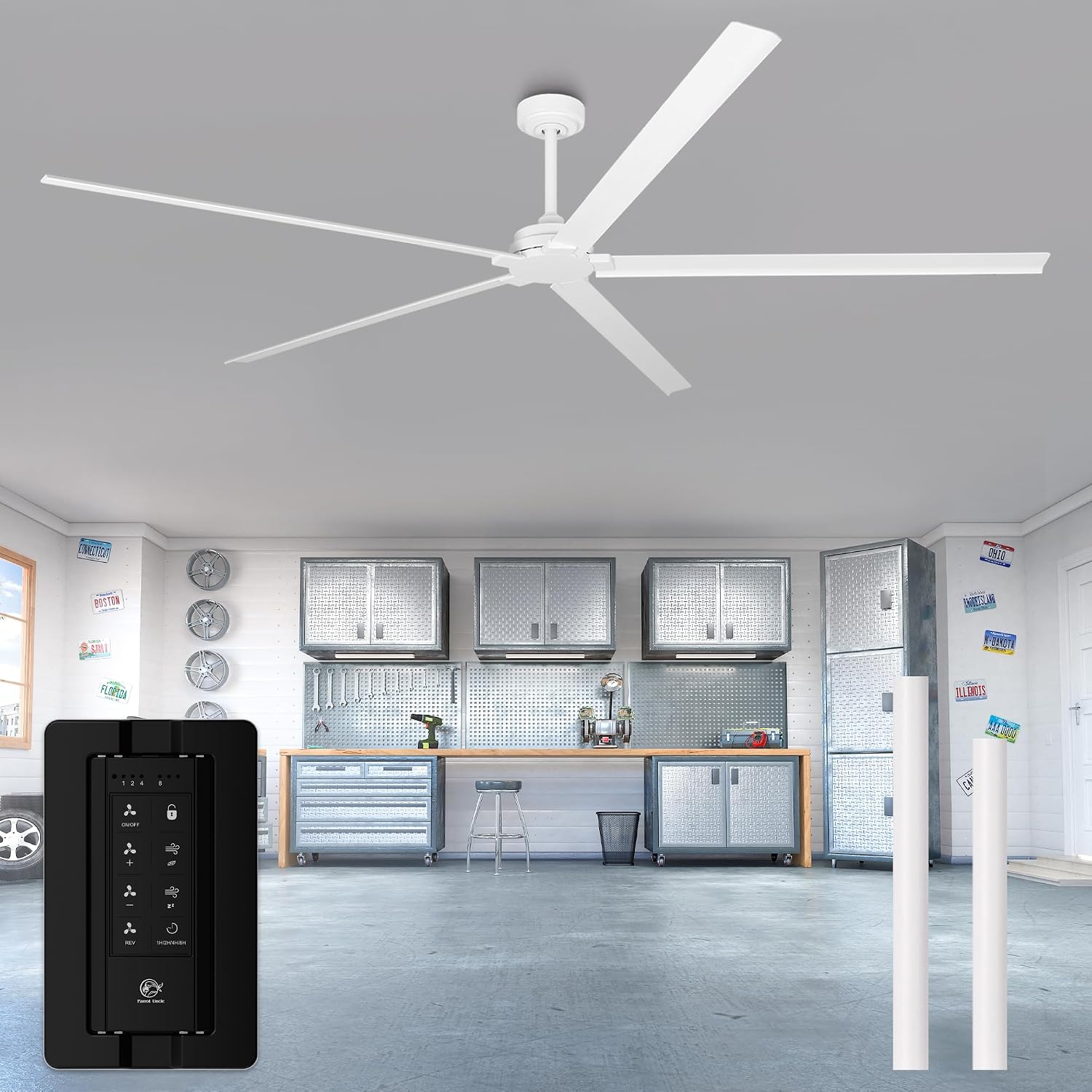 Waterproof Outdoor Ceiling Fans, 84 Inch Modern Ceiling Fan No Light, Industrial DC Motor Ceiling Fans without Lights 6-Speed Outdoor Patio Fan for Porch Gazebo, Reversible Aluminum Blades, Timer