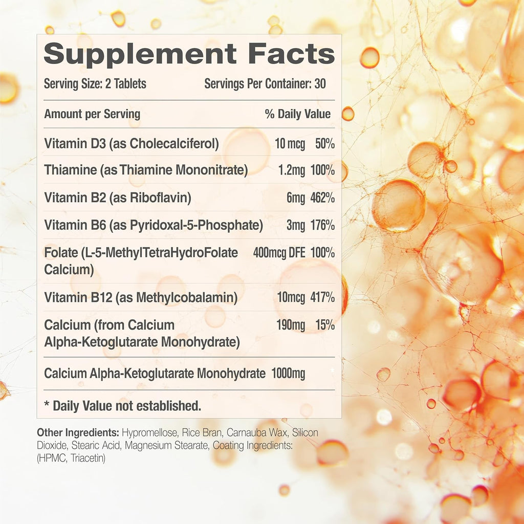 Rejuvant Women's AKG Longevity Supplement 1000MG Ultra 98% Pure (Calcium Alpha-Ketoglutarate), New Formula, Coated Tablets, Patented Vitamin Rich Controlled Release Formula, 60 Tablets