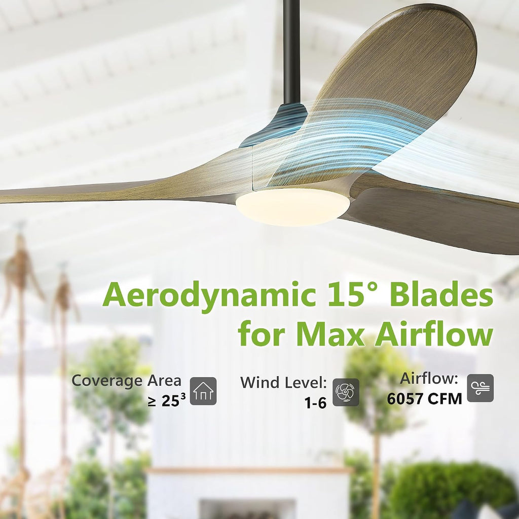Haipeel 60 Inch Ceiling Fans with Lights, Propeller Solid Wood Ceiling Fans with Light and Remote Control for Outdoor Ceiling Fan with Light for Patio Farmhouse, DC ETL Listed, Bronze Gray
