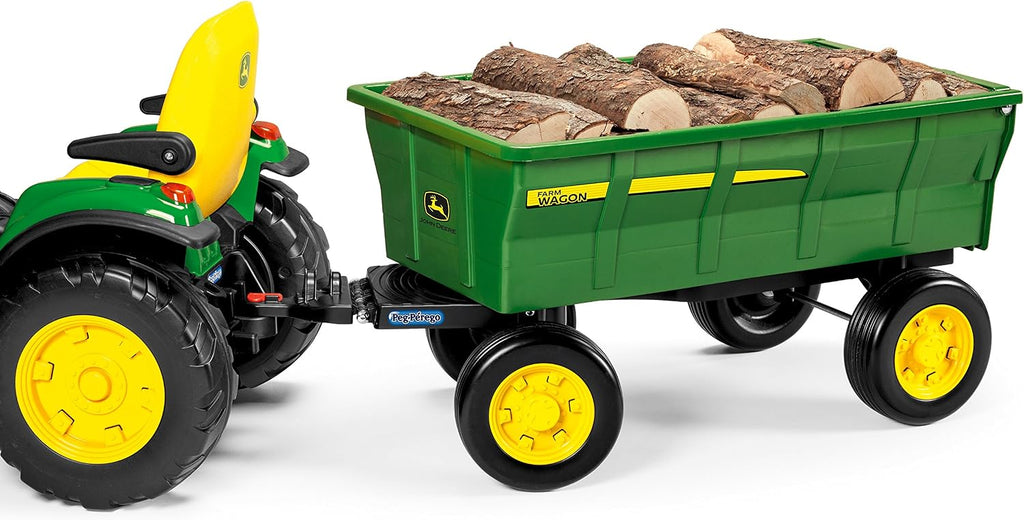 Peg Perego John Deere Farm Wagon, Extra Large Accessory for 12 Volt John Deere Tractors, Green
