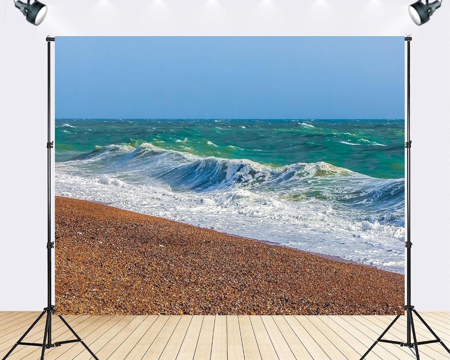 Trykid 20x10ft Turquoise Ocean Waves Backdrop Pebble Beach Clear Blue Sky Photography Background Coastal Adventure Surfing Event Tapestry Party Decoration Photo Studio Prop Fabric