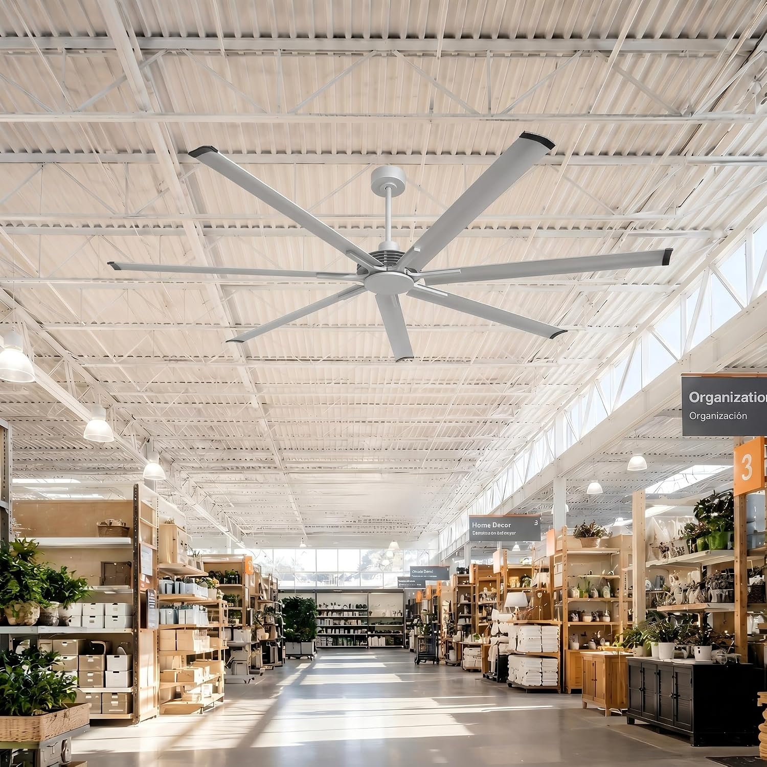 96 Inch Industrial Ceiling Fans without Lights, Large Outdoor Ceiling Fans for Patios Gazebo, Remote Control, Reversible Quiet DC Motor, High CFM Big Commercial Fans for Shop Garage Gym, ETL Listed