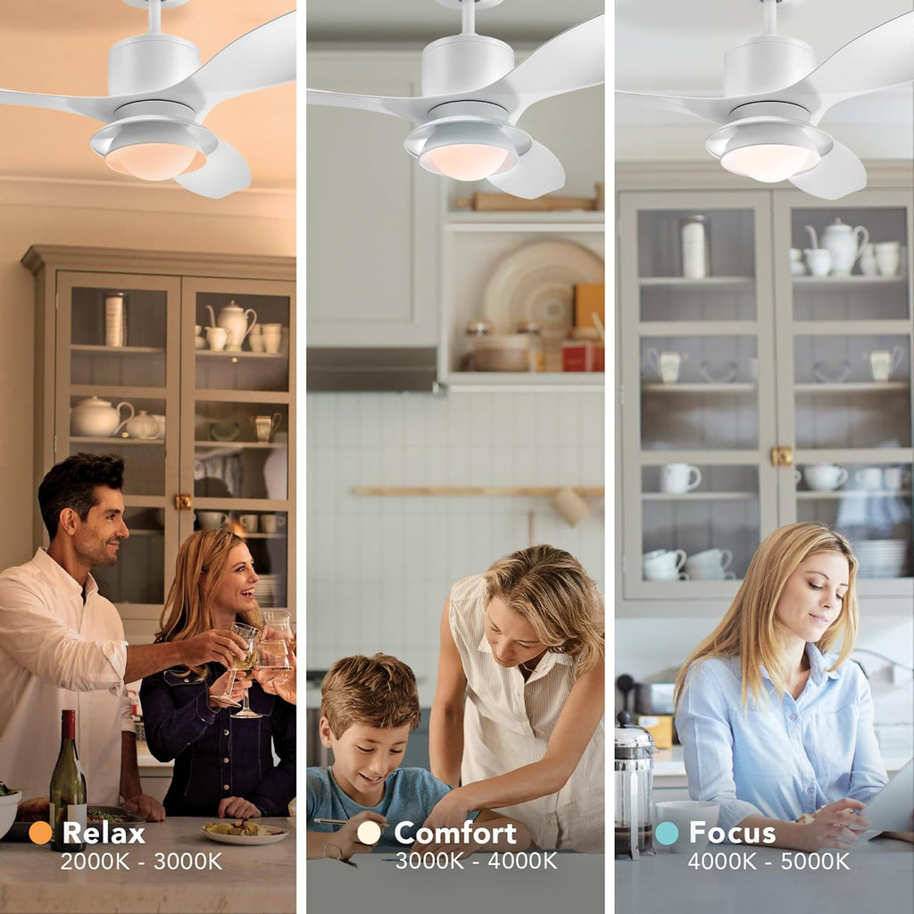 Globe Electric Oswald 48 in. Smart Ceiling Fan with LED Light, Energy Saving, Reversible Airflow, Remote Control, Whisper Quiet DC Motor, 6 Speeds, White