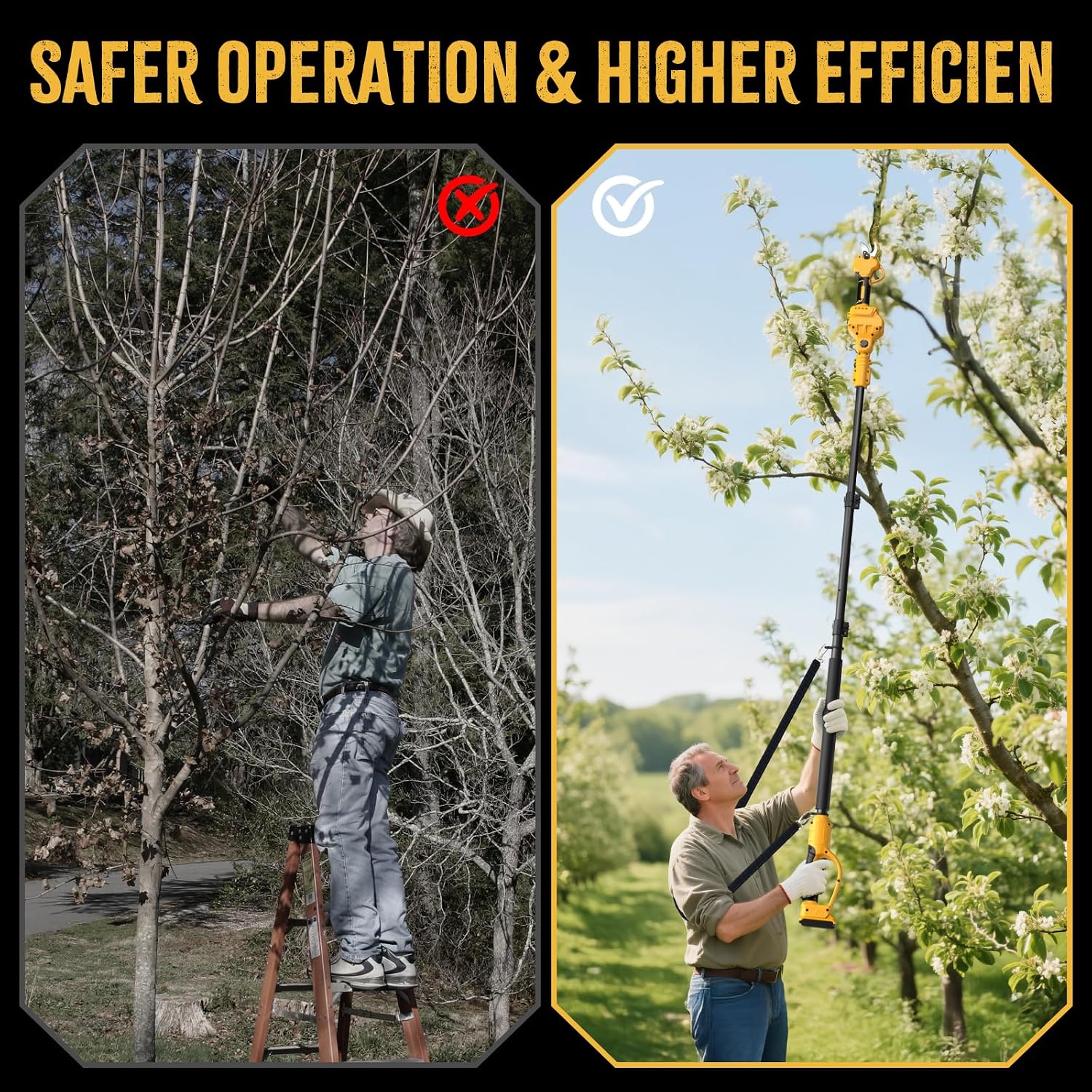 2 IN 1 Electric Pruning Shears Cordless with Pole for Dewalt 20V MAX Battery, 14Ft Reach, 1.2' Cutting Diameter, Brushless Motor Tree Pruner - for Gardening & Tree Trimming (No Battery)
