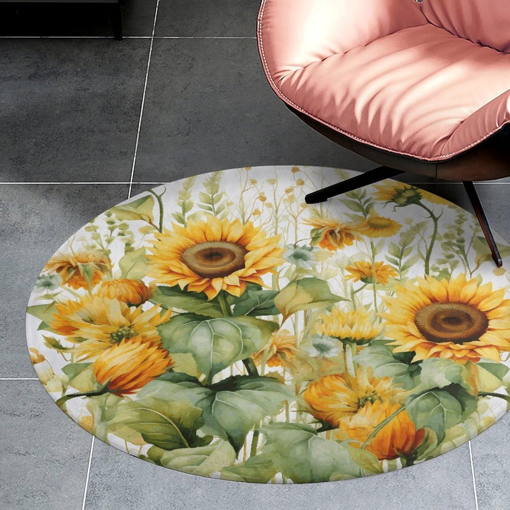 Sunflower and Corn Coral Velvet Round Floor Mat Non-Slip Bath Rug Floor Covering for Bathroom Vanity Guest Suite & Vacation Home