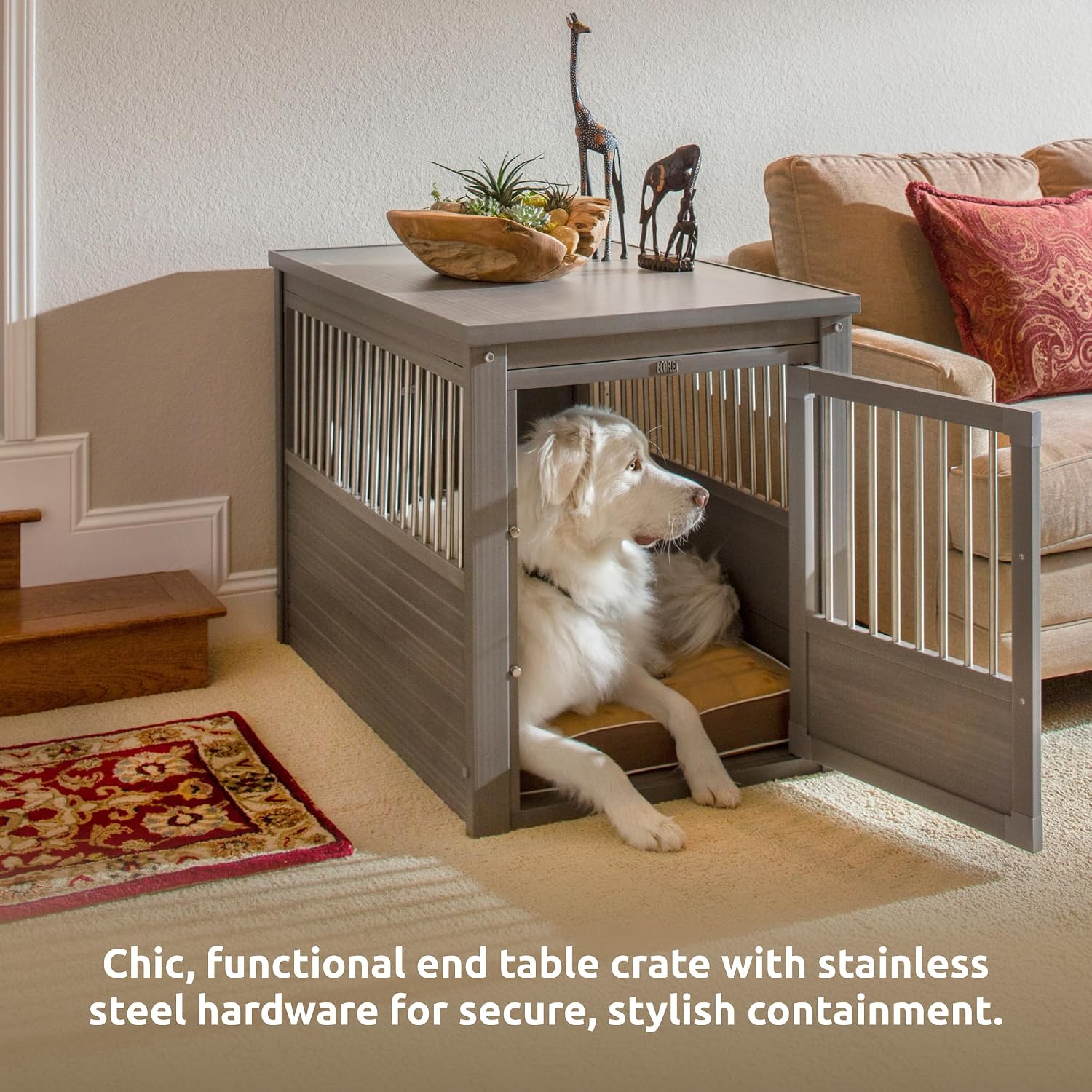 New Age Pet ECOFLEX InnPlace Dog Crate & End Table, Indoor Furniture Style Pet Kennel for Small, Medium, Large & XL Dogs, Durable Composite, Grey, X-Large