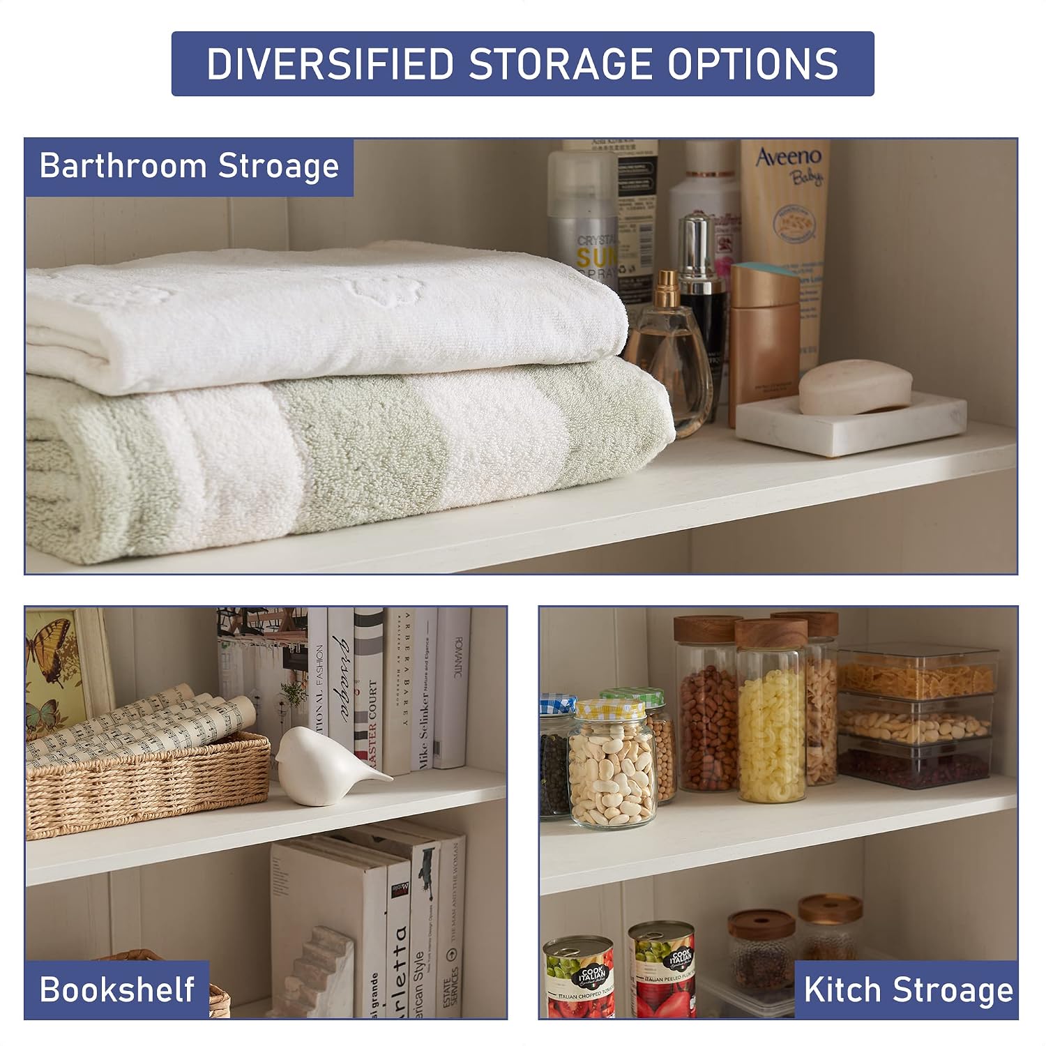 JXQTLINGMU Farmhouse Kitchen Pantry Cabinet - 72' Tall Wood Kitchen Storage Cabinets with Adjustable Shelves & 2 Barn Style Doors & Drawer, Versatile Storage for Dining Room, Bathroom, Antique White